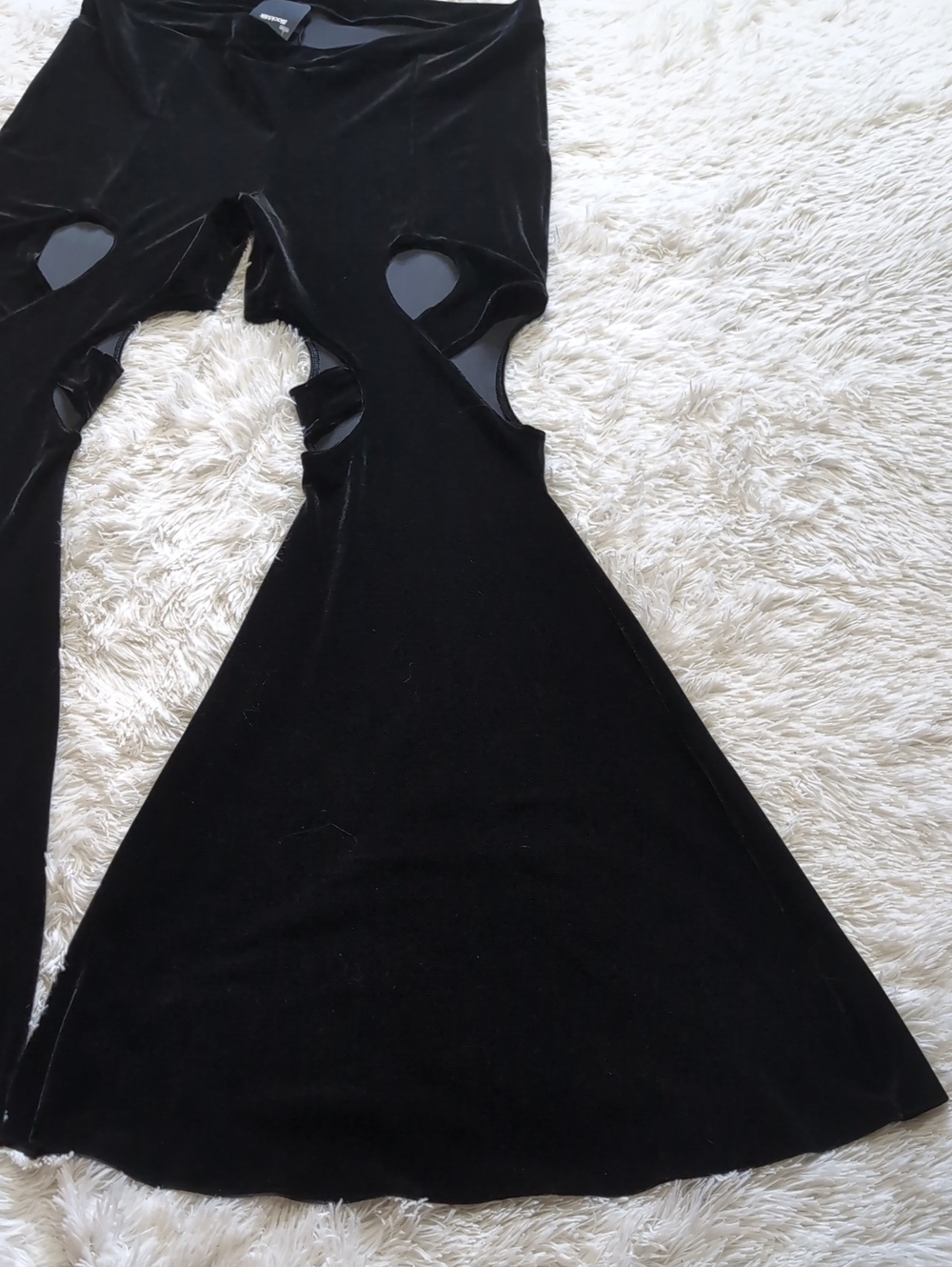 NWT Blackmilk Velvet Black Swirl Thigh Cutout High Waisted Flare Pant XXL - Picture 8 of 14